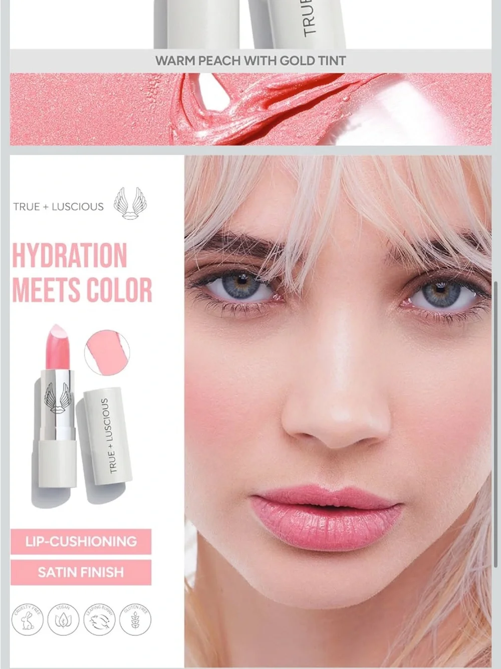 True + Luscious Super Moisture Lipstick Satin Hydrating Lip Breathless Pink